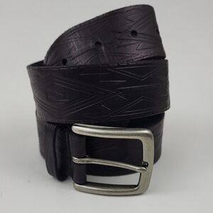Lucky Brand Black Leather Embossed Belt Size 36